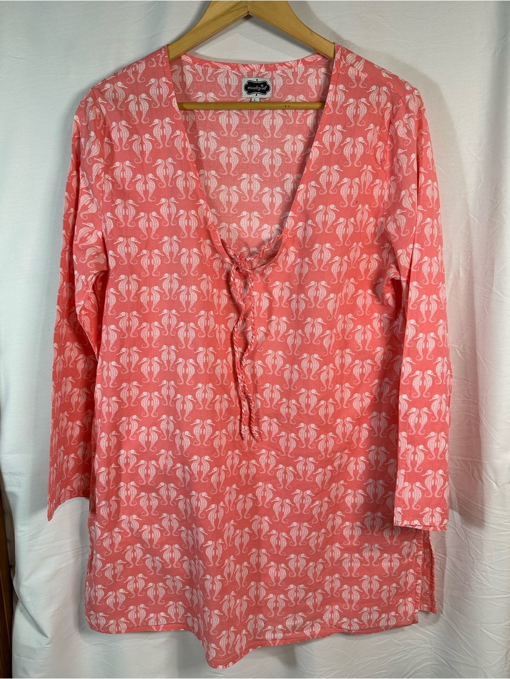 Mud Pie Coral Pink Printed Tie-Front Tunic for Swimsuit Cover